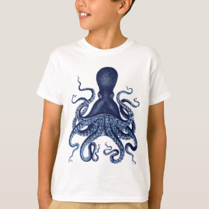 Camiseta Octopus, Kraken, vintage, gravura, náutica, mães