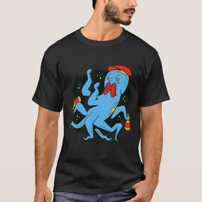 Camiseta Octopus Mustache Legal Retro Divertido Arte Estran (Frente)