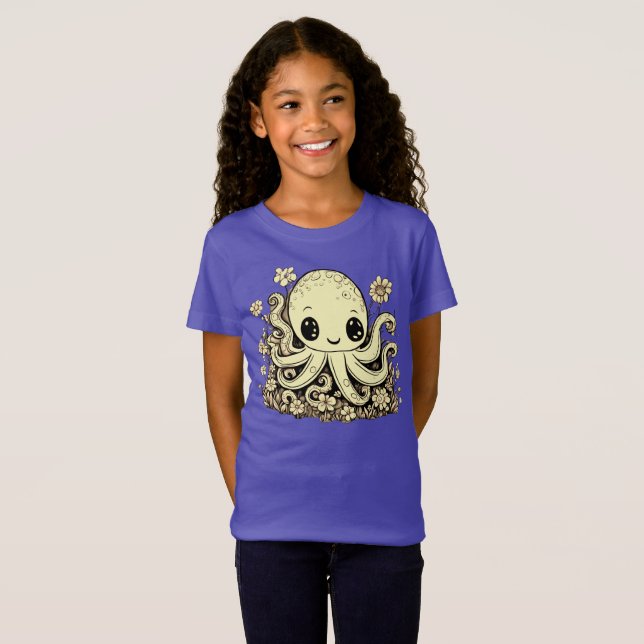 Camiseta Octopus na Flores, design de Animais Cutes (Frente Completa)