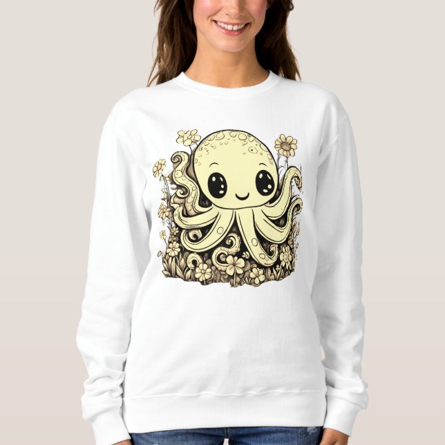 Camiseta Octopus na Flores, design de Animais Cutes (Frente)