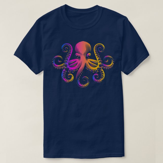 Camiseta Octopus octopus oceânico de cor retrorreflectora (Frente do Design)