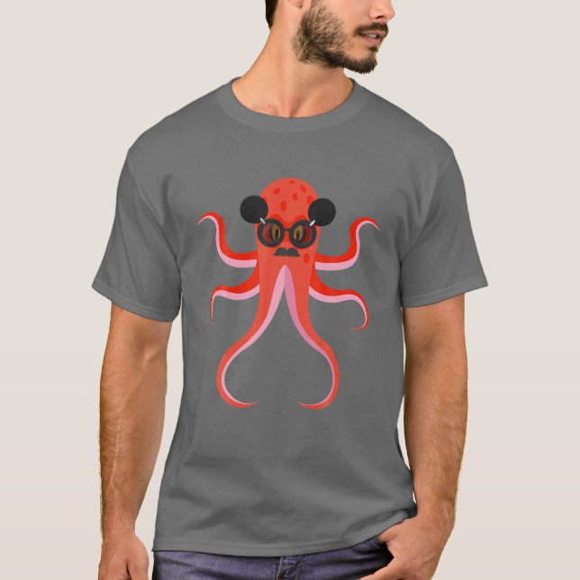 Camiseta Octopus Óculos de sol Surfista Engraçado (Frente)