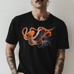 Camiseta Octopus Orange Mandala Blue