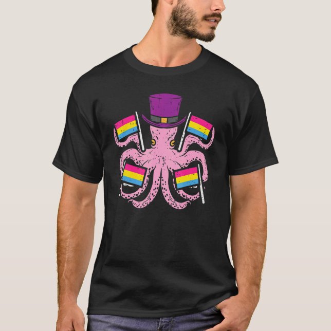 Camiseta Octopus Pansexual Flags Pan Pride Lgbtq Homens Mul (Frente)