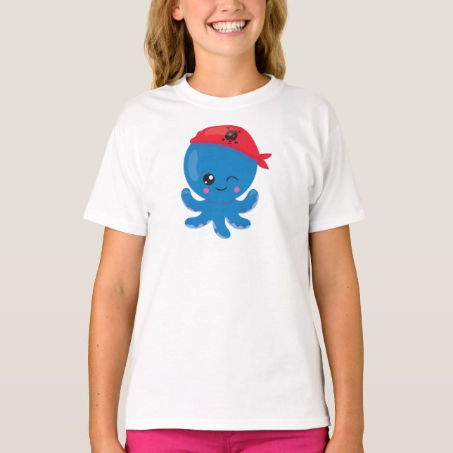 Camiseta Octopus Pirata, Octopus Bonito, Pequeno Octopus (Frente)