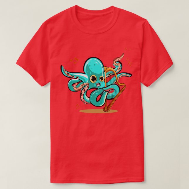 Camiseta Octopus Playing Harp (Frente do Design)