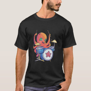 Camiseta Octopus Realista Colorida Jogando Drum Lo