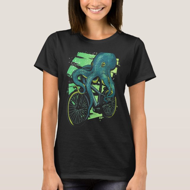 Camiseta Octopus Riding Bicycle Sea Creator for Ocean Dive (Frente)