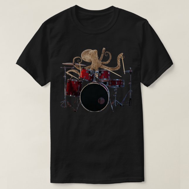 Camiseta Octopus Tocando Tambores Vermelhos Mens Dotado Bat (Frente do Design)