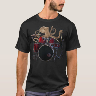 Camiseta Octopus Tocando Tambores Vermelhos Mens Dotado Bat