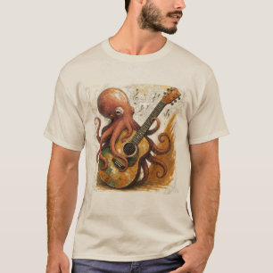 Camiseta Octopus Tocando Violão Vintage Música Arte