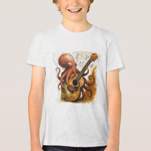Camiseta Octopus Tocando Violão Vintage Música Arte