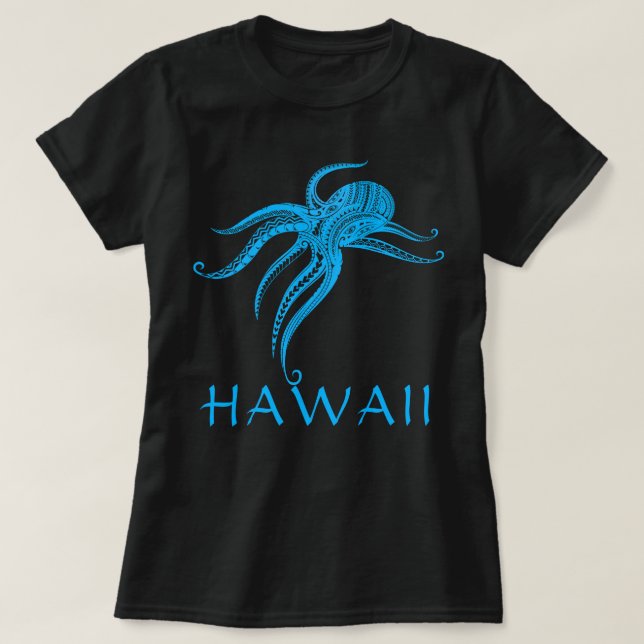 Camiseta OCTOPUS TRIBAL POLINÉSIO HAWAII LtBlue (Frente do Design)