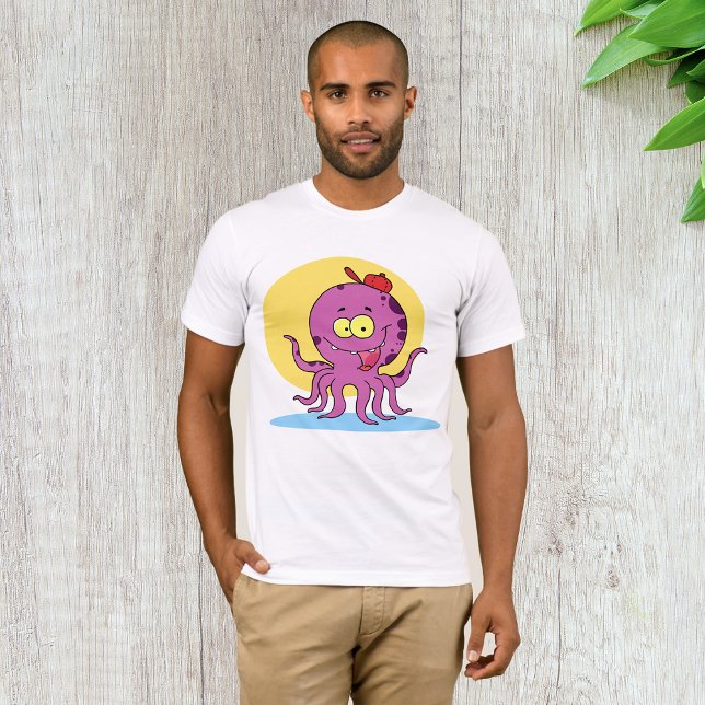 Camiseta Octopus Vestindo Um Boné De Bola Vermelha Mens T-S (Criador carregado)