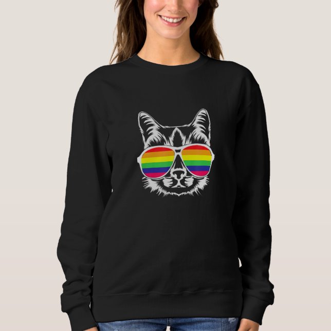 Camiseta Óculos arco-íris de gato bonito Óculos de sol Lgbt (Frente)