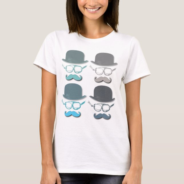Camiseta Óculos, chapéus e bigodes de galos (Frente)