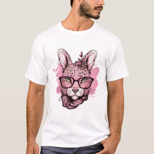 Camiseta Óculos Cor-de-rosa com rosto bonito Páscoa-leopard