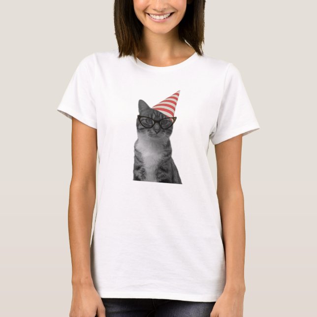 Camiseta Óculos de 50 de chapéu com striping de Cat (Frente)