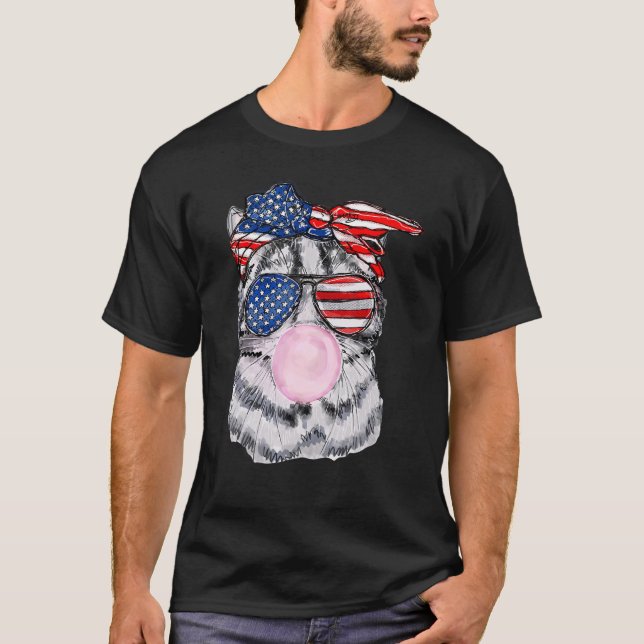 Camiseta Óculos de bandeira dos Estados Unidos Goma de bolh (Frente)