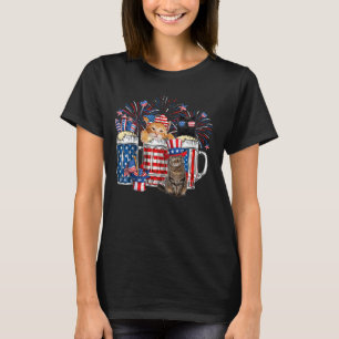 Camiseta Óculos De Cerveja & Gatos Bandeira EUA 4 De Julho