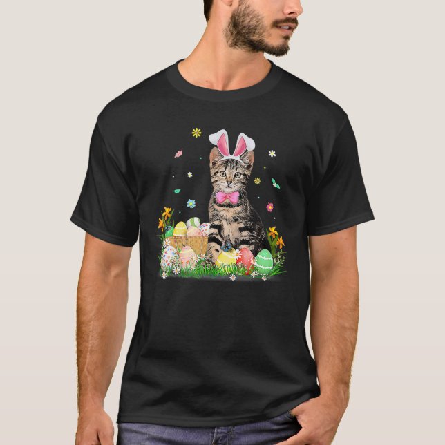 Camiseta Óculos de coelhinho de Páscoa de Gato Bonito (Frente)