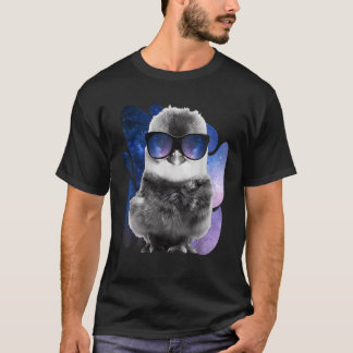 Camiseta Óculos de Espaço em Galinhas Galáxias de Pintinhos