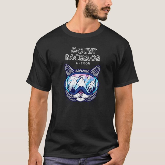 Camiseta Óculos de Esqui de Gato Mount Bachelor Oregon (Frente)