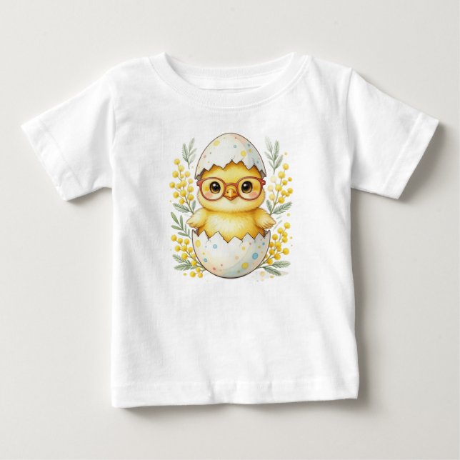 Camiseta Óculos de Fila de Páscoa Fofa Mimosa em Flor (Frente)