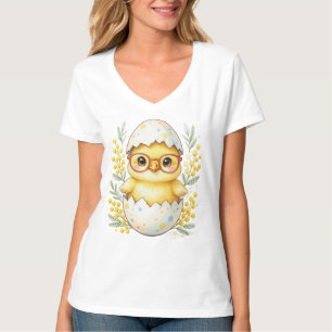 Camiseta Óculos de Frio de Pintinho de Páscoa Mimosa em Flo