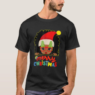 Camiseta Óculos de Garota Negra Bonita Papai noel Melanina