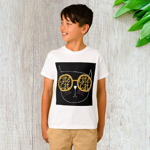 Camiseta Óculos De Gato Cons Dourados Gráficos Face Ao Gati