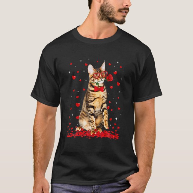 Camiseta Óculos de Gato de Toyger Bonitos Namorados de Flor (Frente)