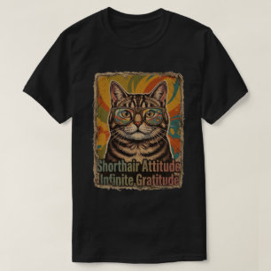 Camiseta Óculos de Gato Tabby Groovy Arte de Remendo Retro