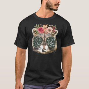 Camiseta Óculos de guaxinim floral tipo clássico tipo trash
