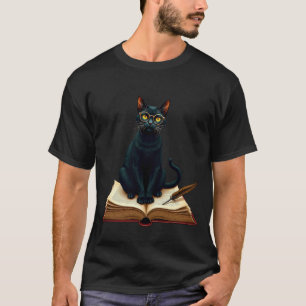 Camiseta Óculos de Leitura de Gato Dark Academia Livro de C