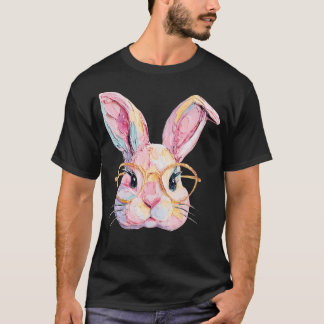 Camiseta Óculos de Rosto de Coelho Engraçado Ovos Coelho Fe