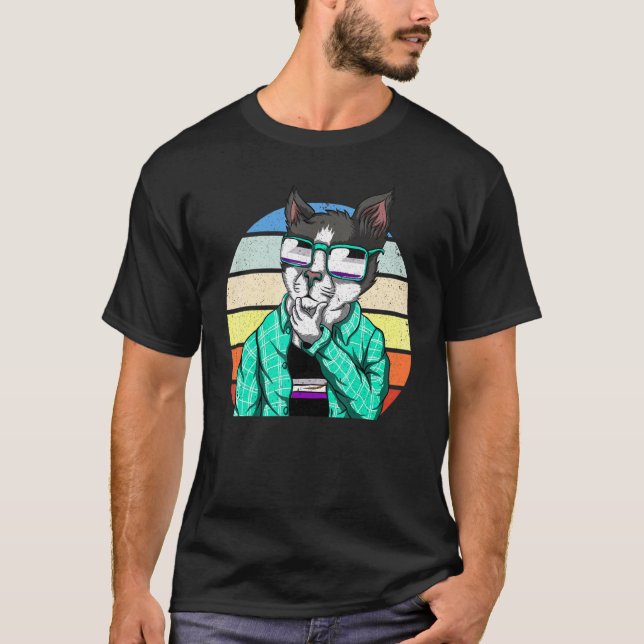 Camiseta Óculos de Sol Ace Pride Bandeira Asexualidade Gato (Frente)