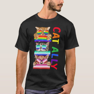 Camiseta Óculos de Sol Ally Cat Orgulho Gay Arco-Íris Lgbt 