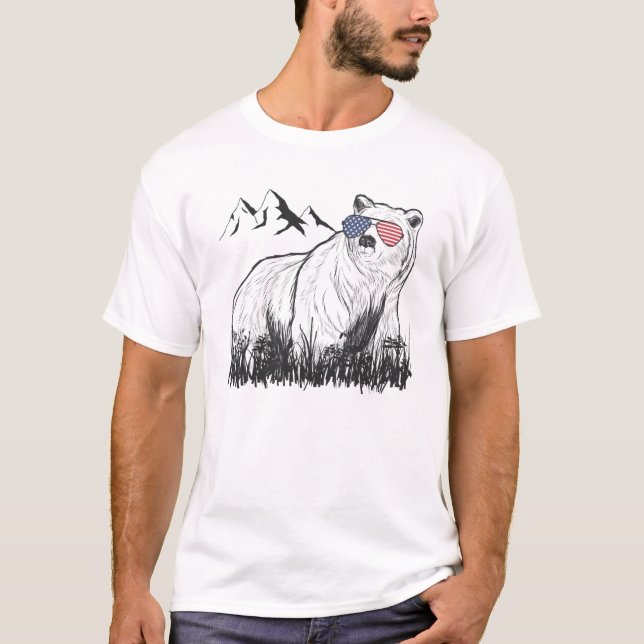 Camiseta Óculos de sol americanos do Black Grizzly Bear (Frente)
