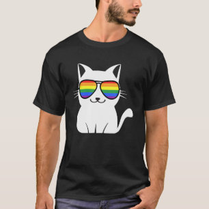 Camiseta Óculos de Sol Arco-Íris de Gato Engraçado Amantes 
