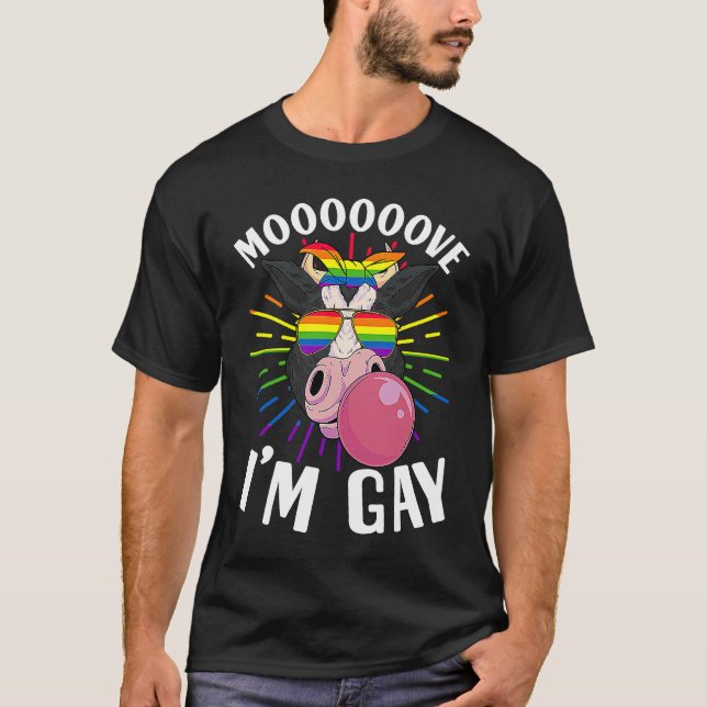 Camiseta Óculos de Sol Arco-Íris Orgulho da Vaca LGBTQ (Frente)