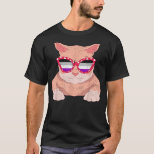 Camiseta Óculos de Sol Aseual Legal Orgulho Queer Ace Gato