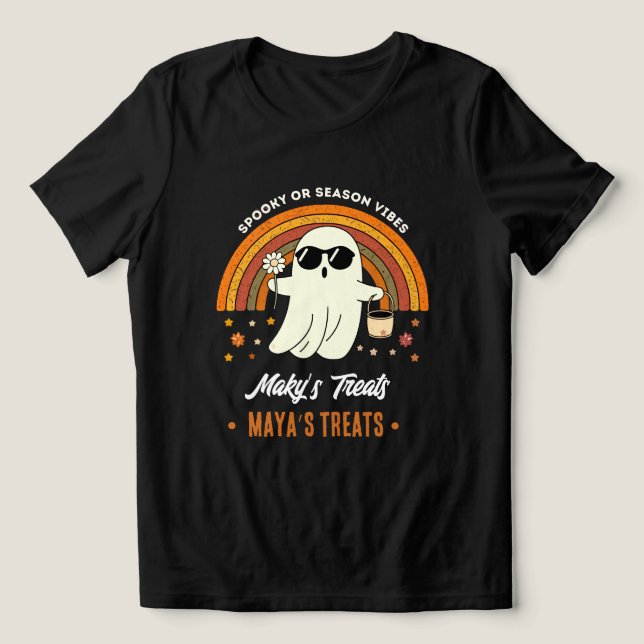 Camiseta Óculos de Sol Assustadores Retro Groovy Fantasma N (Design frontal)