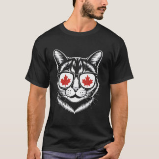 Camiseta Óculos de Sol Bandeira Canadense Gato Gatinho Mia 