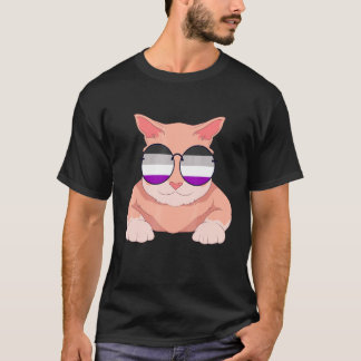 Camiseta Óculos de Sol Bandeira de Asexualidade de Gato Lgb