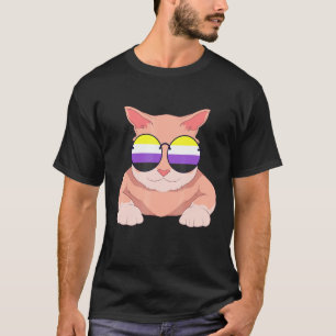 Camiseta Óculos de Sol Bandeira Não Binário Gato Orgulho Lg