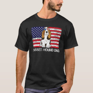 Camiseta Óculos de sol Basset Hound Pai Flag American Usa D