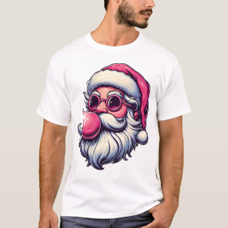 Camiseta Óculos de Sol Bolha Rosa do Papai Noel Legal Natal