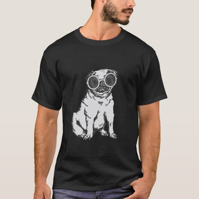 Camiseta óculos de sol cachorro pug excêntrico caprichoso p (Frente)