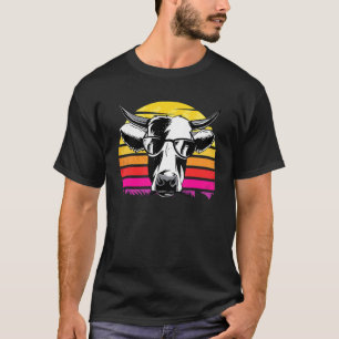 Camiseta Óculos de Sol Cara de Cabeça de Vaca Retro Vintage